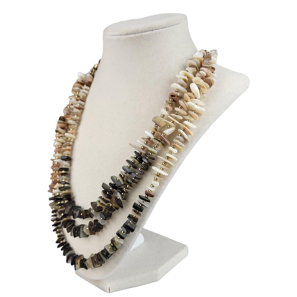Vintage Multi Strand Shell Necklace Boho Beach Statement Natural Chip Collar EUC - Picture 2 of 9